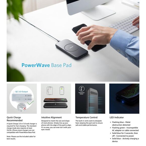 Anker PowerWave Base Pad Wireless Charger-NIB - Picture 3 of 10